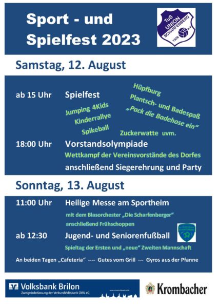 Plakat Sportfest TuS Union Scharfenberg 2023